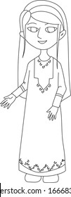 A girl wearing old traditional Middle Eastern clothing, Ramadan clothes, a girl wearing traditional Arab clothes. coloring page