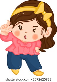  The girl wearing a pink blouse and blue pant do cute pose illustration