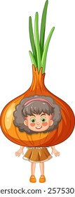 A girl wearing a playful onion-themed costume