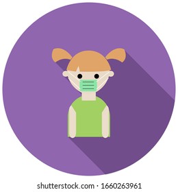 A girl wearing protection mask for healthy, virus protecton for kid, plague protection, wearing protecton in public area to protect yourself.