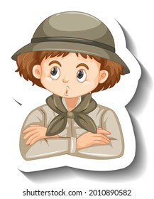 Girl wearing safari outfit cartoon character sticker illustration
