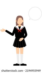 Girl wearing school sailor uniform, Talk to me (with speech bubble)