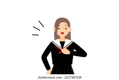 Girl wearing school sailor uniform, Leave it to me to beat my chest.