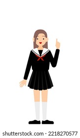 Girl wearing school sailor uniform, Strike a pose of guts