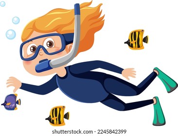 A girl wearing snorkeling mask illustration