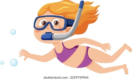 A girl wearing snorkeling mask illustration