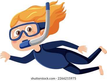 A girl wearing snorkeling mask illustration