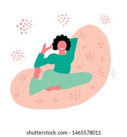 Girl wearing sports uniform doing fitness exercise. Women in sportwear concept vector Illustration. Training, workout hand drown flat illustration with cartoon characters.