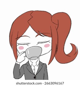a girl wearing suits is drinking