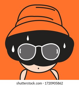 Girl Wearing Sunglass Over Her Thick And Messy  Hair That Is Covering Her Face. Concept Card Character illustration