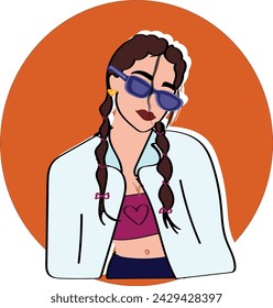 Girl wearing sunglasses flat design. beautiful girl in sunglasses. Modern abstract portrait of a young beautiful woman.