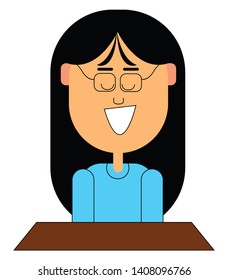  Girl wearing uniform, studying in school, vector, color drawing or illustration. 