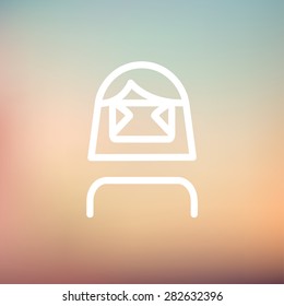 Girl wearing virtual reality headset icon thin line for web and mobile, modern minimalistic flat design. Vector white icon on gradient mesh background.