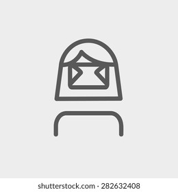 Girl wearing virtual relity headset icon thin line for web and mobile, modern minimalistic flat design. Vector dark grey icon on light grey background.
