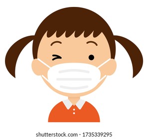 A girl wearing a white mask. Cartoon character illustration.