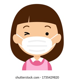 A girl wearing a white mask. Cartoon character illustration.