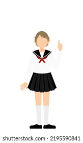 Girl wearing white school sailor uniform, Strike a pose of guts