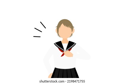Girl wearing white school sailor uniform, Leave it to me to beat my chest.