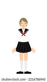 Girl wearing white school sailor uniform, Stand upright