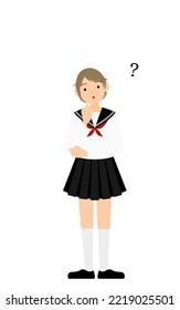 Girl wearing white school sailor uniform, Have doubts