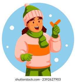 Girl Wearing Winter Clothes Holding a check mark