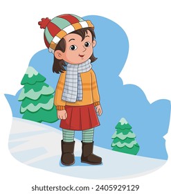 Girl wearing winter clothes vector illustration