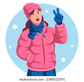 Girl Wearing a Winter Jacket Showing Peace Sign