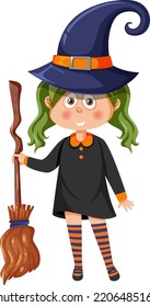 A girl wearing witch costume for halloween illustration