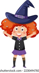 A girl wearing witch costume for halloween illustration