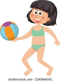 A girl wears bikini playing beach ball illustration