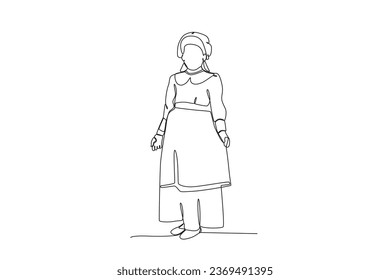 A girl wears a dress at Thanksgiving. Thanksgiving one-line drawing