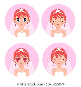 Girl wedding,  beautiful bride, wedding emotion vector set 