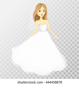 The girl in a wedding dress on a transparent background. Vector Beautiful  Bride. Romantic lady. 