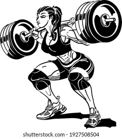 girl with a weight barbell on the back