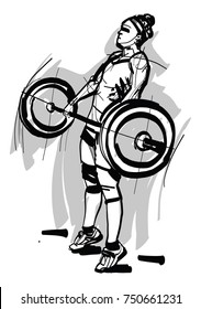 girl weightlifter push the bar