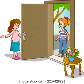 girl welcoming guests at the door