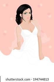 girl in a white dress isolated on pink background