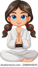 Girl in white gi meditating in seated position