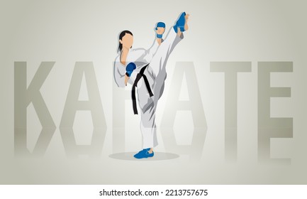 A Girl In A White Kimono With A Black Belt Trains, Style Karate. Background, Wallpaper.