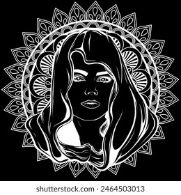 girl in white line on black background
