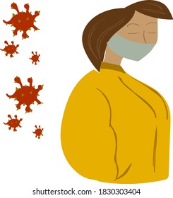 
girl in a white medical mask, coronavirus, covid-19. Seasonal virus and quarantine. Vector illustration, in a modern flat style, isolated on a light background.