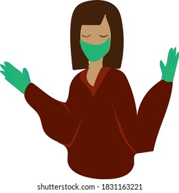 girl in a white medical mask, coronavirus, covid-19. Seasonal virus and quarantine. Vector illustration, in a modern flat style, isolated on a light background.