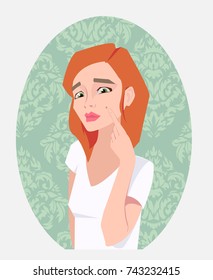 girl white pimple acne vector illustration
