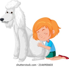 A girl with white poodle dog cartoon illustration