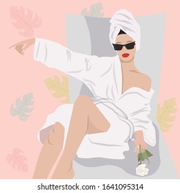 girl in a white towel fashion vector illustration