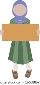 A girl who bring a placard.