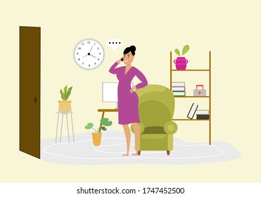 a girl who is calling in a comfortable room