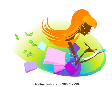 Girl who does purchases and wastes a lot of money