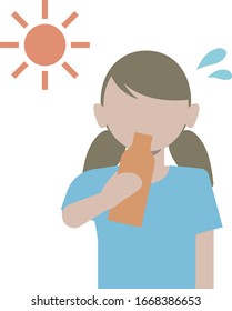 A girl who is drinking water in the hot weather.