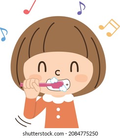 A girl who enjoys brushing her teeth alone